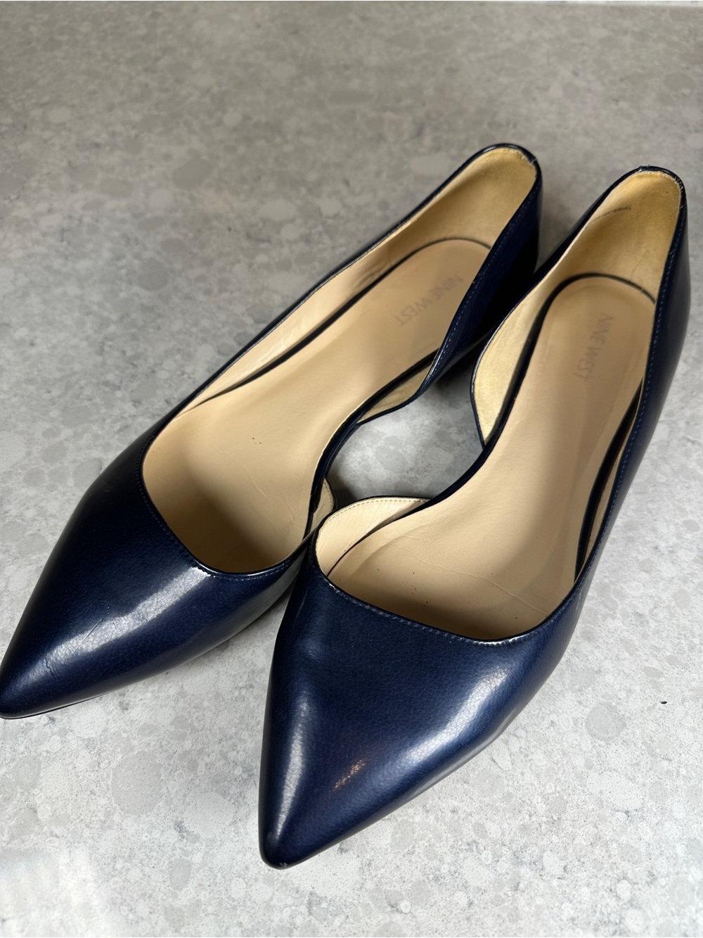 Nine West Navy Pointed-Toe Leather Heels